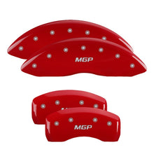 Load image into Gallery viewer, MGP 4 Caliper Covers Engraved Front & Rear Chevy racing Red finish silver ch