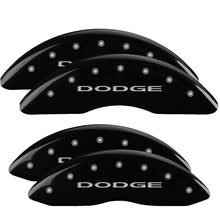 Load image into Gallery viewer, MGP 4 Caliper Covers Engraved Front & Rear With out stripes/Dodge Black finish silver ch