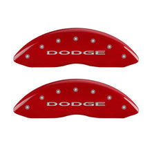 Load image into Gallery viewer, MGP 4 Caliper Covers Engraved Front & Rear With out stripes/Dodge Red finish silver ch
