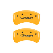 Load image into Gallery viewer, MGP 4 Caliper Covers Engraved F & R Cursive/Charger Yellow Finish Black Char 2006 Dodge Charger
