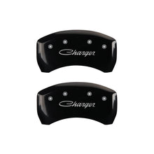 Load image into Gallery viewer, MGP 4 Caliper Covers Engraved Front & Rear Cursive/Charger Black finish silver ch