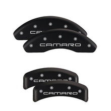Load image into Gallery viewer, MGP 4 Caliper Covers Engraved Front & Rear With stripes/Challenger Black finish silver ch