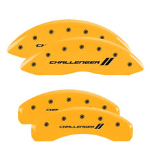 Load image into Gallery viewer, MGP 4 Caliper Covers Engraved Front & Rear With stripes/Challenger Yellow finish black ch