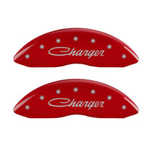 Load image into Gallery viewer, MGP 4 Caliper Covers Engraved Front & Rear Cursive/Charger Red finish silver ch