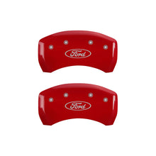 Load image into Gallery viewer, MGP 4 Caliper Covers Engraved Front & Rear Oval logo/Ford Red finish silver ch