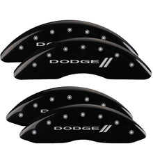Load image into Gallery viewer, MGP 4 Caliper Covers Engraved Front & Rear With stripes/Dodge Black finish silver ch