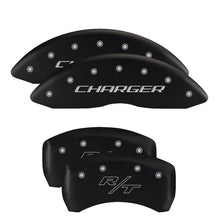 Load image into Gallery viewer, MGP 4 Caliper Covers Engraved Front & Rear With out stripes/Dodge Black finish silver ch