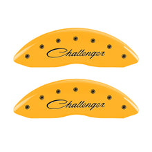 Load image into Gallery viewer, MGP 4 Caliper Covers Engraved Front & Rear Cursive/Challenger Yellow finish black ch