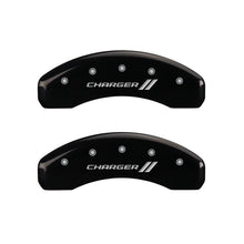 Load image into Gallery viewer, MGP 4 Caliper Covers Engraved Front & Rear With stripes/Charger Black finish silver ch