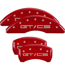 Load image into Gallery viewer, MGP 15-21 Ford Mustang GT/CS 4 Caliper Covers Engraved Front & Rear MGP Red finish silver ch
