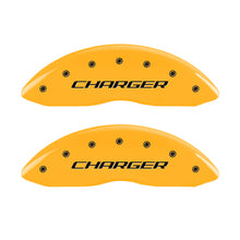 Load image into Gallery viewer, MGP 4 Caliper Covers Engraved Front & Rear Block/Charger Yellow finish black ch