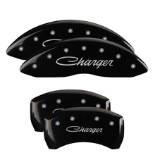 Load image into Gallery viewer, MGP 4 Caliper Covers Engraved Front & Rear Cursive/Charger Black finish silver ch