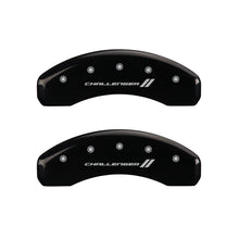Load image into Gallery viewer, MGP 4 Caliper Covers Engraved Front & Rear With stripes/Challenger Black finish silver ch