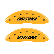 Load image into Gallery viewer, MGP 4 Caliper Covers Engraved Front & Rear Daytona Yellow finish black ch