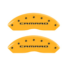 Load image into Gallery viewer, MGP 4 Caliper Covers Engraved Front & Rear Gen 5/Camaro Yellow finish black ch
