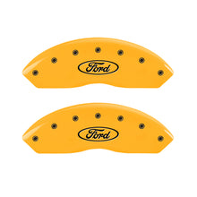 Load image into Gallery viewer, MGP 4 Caliper Covers Engraved Front & Rear Oval logo/Ford Yellow finish black ch