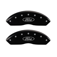 Load image into Gallery viewer, MGP 4 Caliper Covers Engraved Front & Rear Oval logo/Ford Black finish silver ch