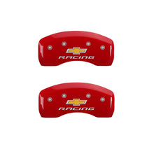 Load image into Gallery viewer, MGP 4 Caliper Covers Engraved Front & Rear Chevy racing Red finish silver ch
