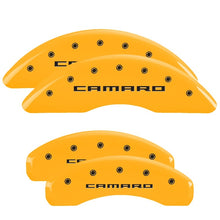 Load image into Gallery viewer, MGP 4 Caliper Covers Engraved Front & Rear Gen 5/Camaro Yellow finish black ch