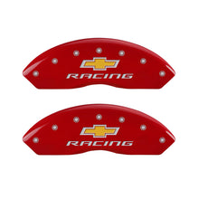 Load image into Gallery viewer, MGP 4 Caliper Covers Engraved Front & Rear Chevy racing Red finish silver ch