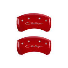 Load image into Gallery viewer, MGP 4 Caliper Covers Engraved Front & Rear Cursive/Challenger Yellow finish black ch