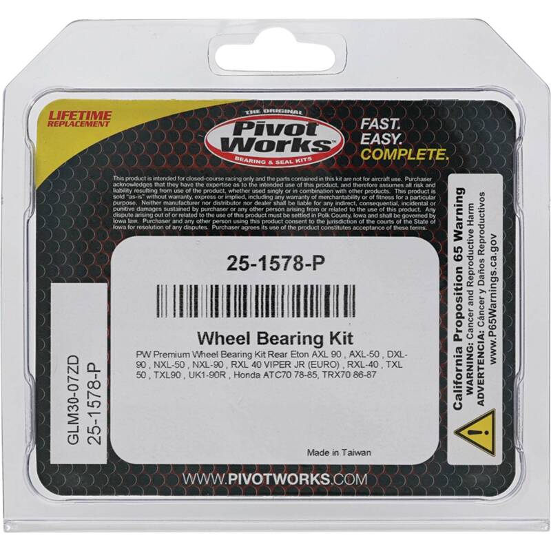 Pivot Works Eton, Honda Wheel Bearing Kit Premium Bearings