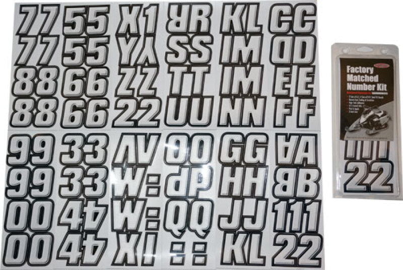 Hardline Snowmobile Lettering Registration Kit 2 in. - 500 Silver/Black