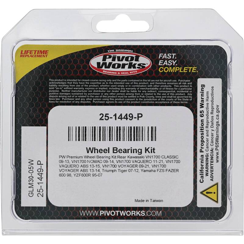 Pivot Works Kawasaki, Triumph, Yamaha Wheel Bearing Kit Premium Bearings