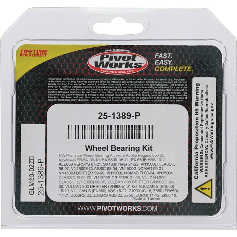 Pivot Works Aprilia, Kawasaki, Triumph Wheel Bearing Kit Premium Bearings