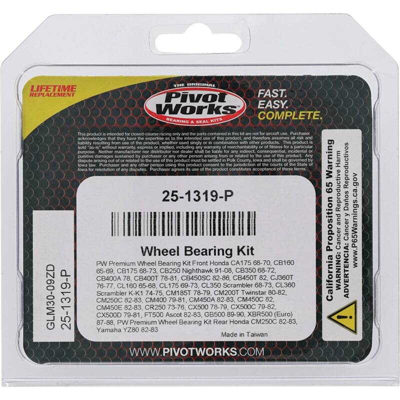 Pivot Works Honda, Yamaha Wheel Bearing Kit Premium Bearings