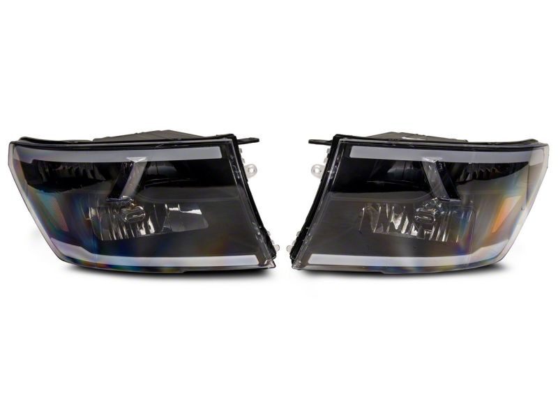 Raxiom 09-18 Dodge RAM 1500/2500/3500 Axial Series Headlights w/ LED Bar- Blk Housing (Clear Lens)