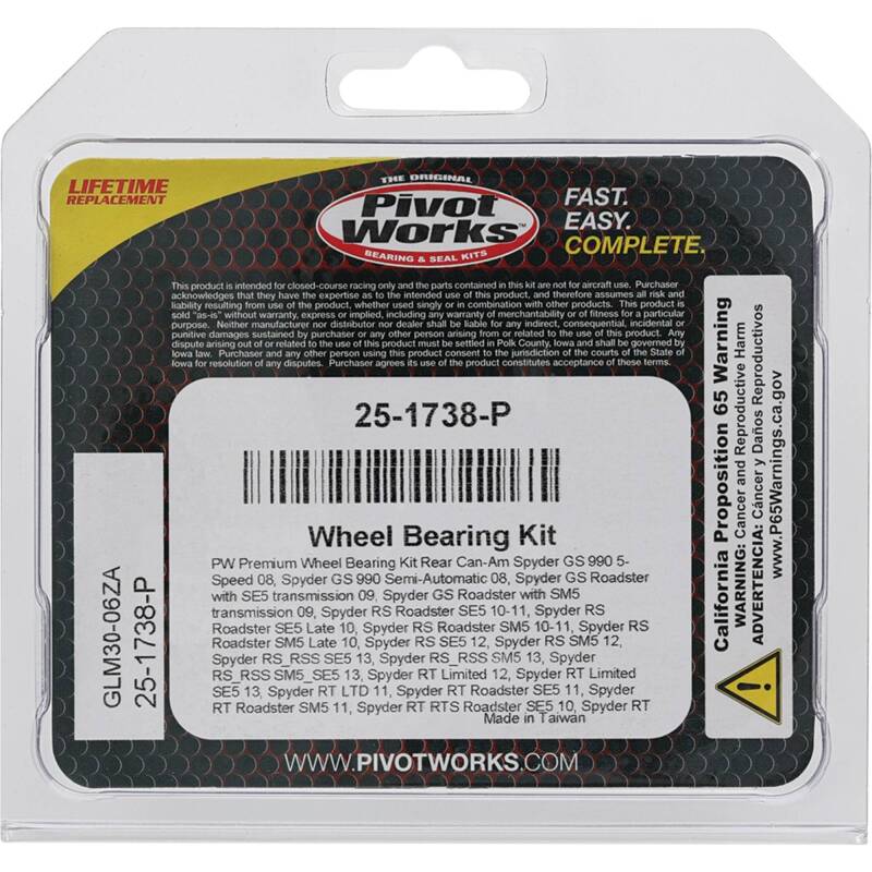 Pivot Works Can-Am Wheel Bearing Kit Premium Bearings