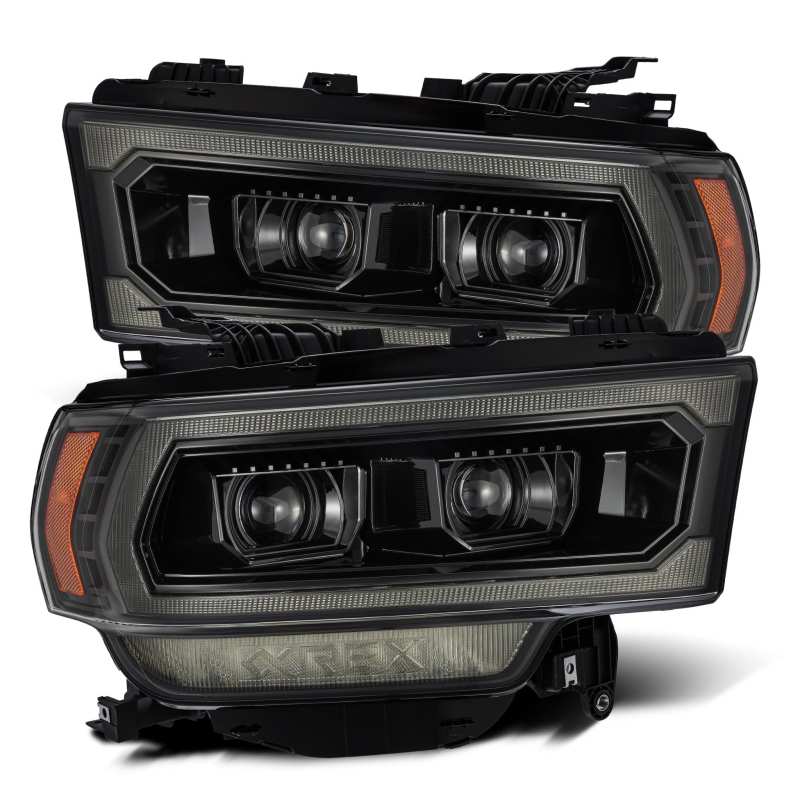 AlphaRex 19-21 Ram 2500 LUXX LED Proj Headlights Plank Style Alpha Blk w/Activ Light/Seq Signal/DRL