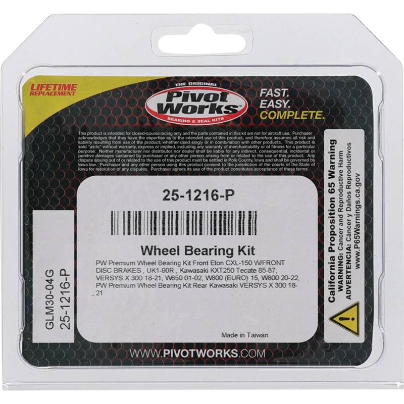 Pivot Works Eton, Kawasaki Wheel Bearing Kit Premium Bearings