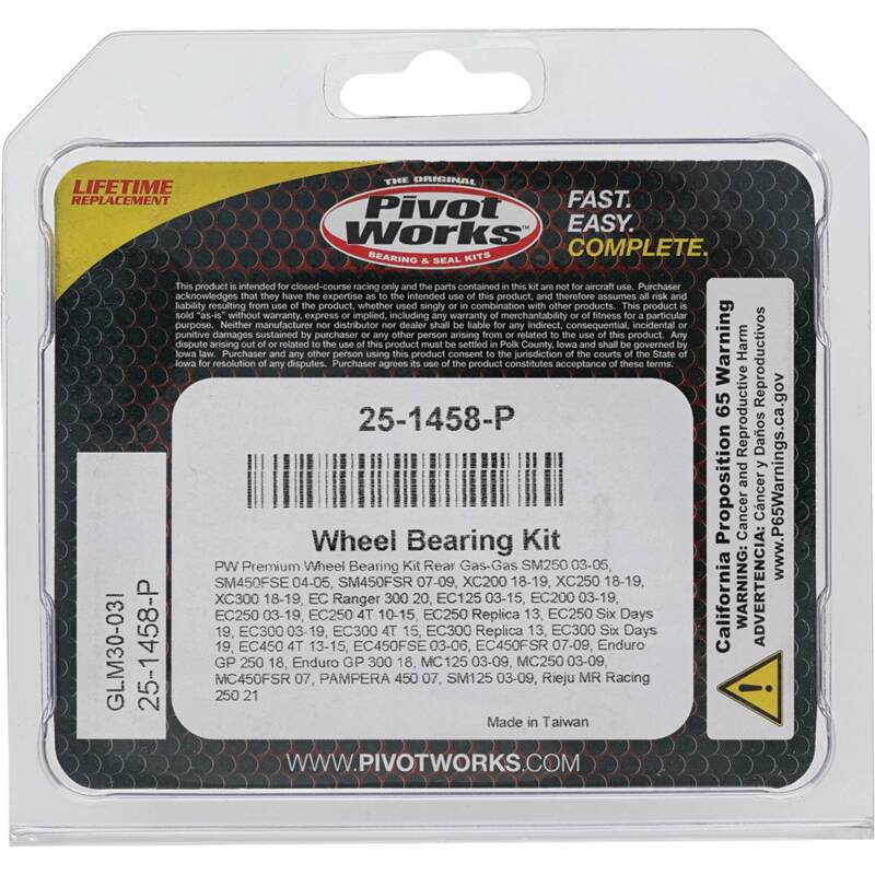 Pivot Works Gas-Gas, Rieju Wheel Bearing Kit Premium Bearings