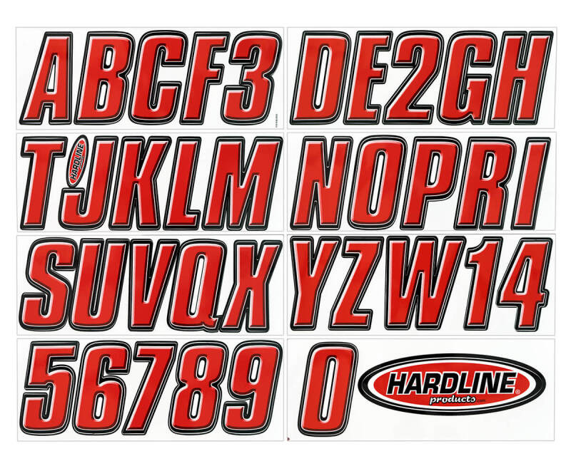 Hardline Boat Lettering Registration Kit 3 in. - 800 Red/Black