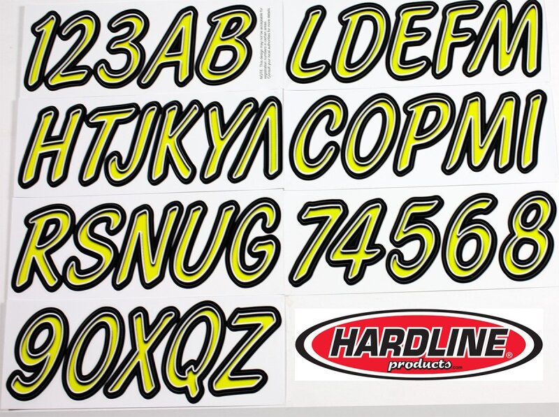 Hardline Boat Lettering Registration Kit 3 in. - 400 Lime Yellow/Black
