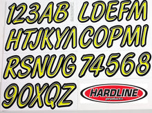 Load image into Gallery viewer, Hardline Boat Lettering Registration Kit 3 in. - 400 Lime Yellow/Black