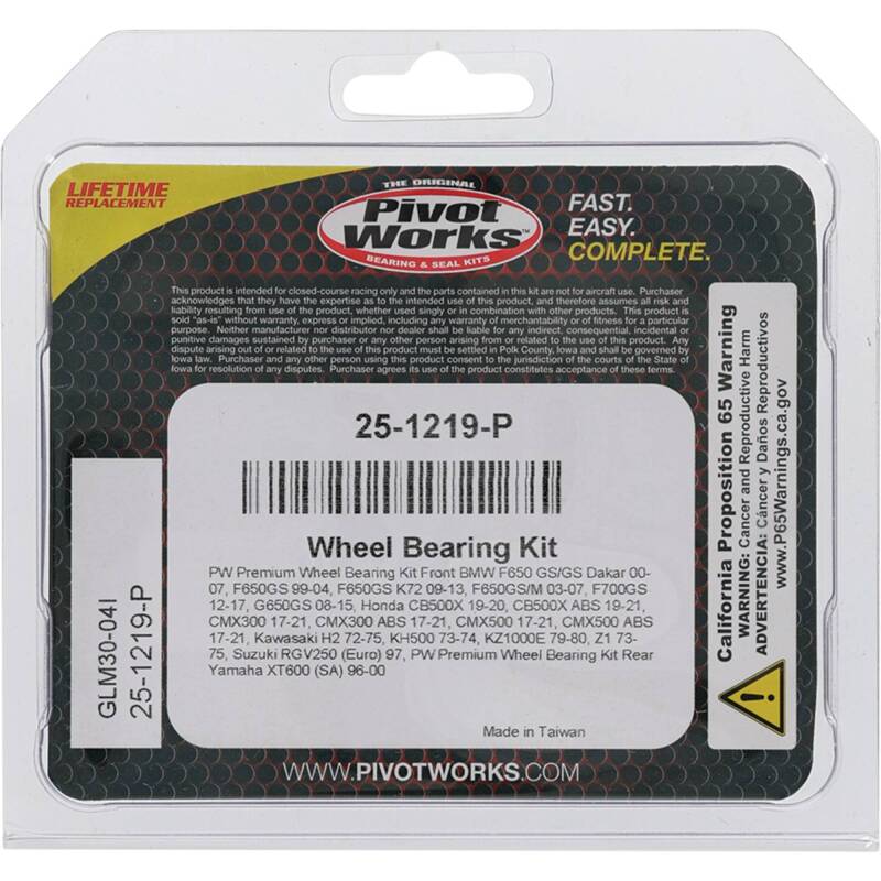 Pivot Works BMW, Honda, Kawasaki, Suzuki, Yamaha Wheel Bearing Kit Premium Bearings