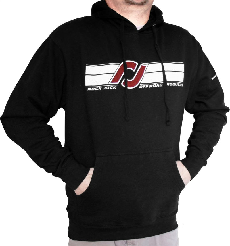 RockJock Hoodie Sweatshirt w/ RJ Logo and Horizontal Stripes Black XXL Print on Front