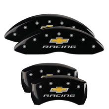 Load image into Gallery viewer, MGP 4 Caliper Covers Engraved Front &amp; Rear Chevy racing Black finish silver ch