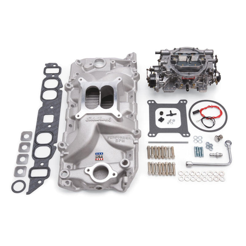 Edelbrock Manifold And Carb Kit Performer RPM Big Block Chevrolet Oval Port Natural Finish