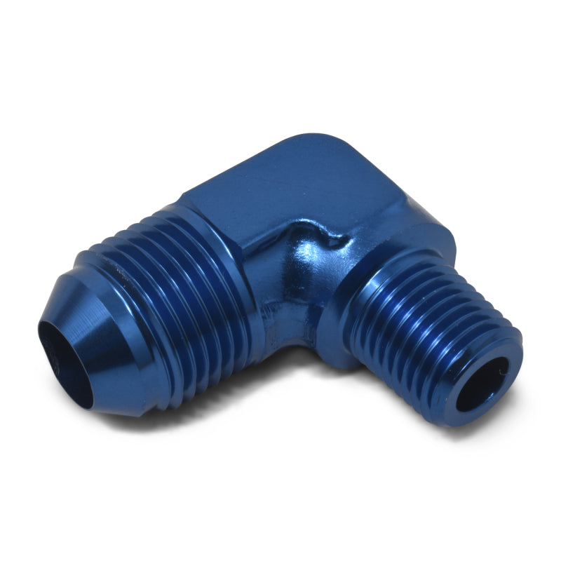 Russell Performance -6 AN to 1/4in NPT 90 Degree Flare to Pipe Adapter (Blue)