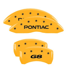 Load image into Gallery viewer, MGP 4 Caliper Covers Engraved Front Pontiac Rear G8 Yellow Finish Black Char 2008 Pontiac G8