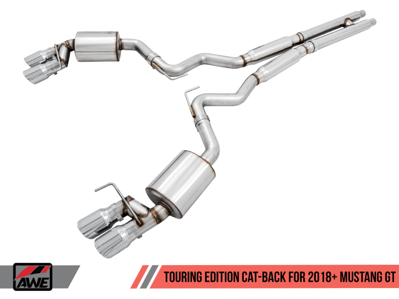 AWE Tuning 2018+ Ford Mustang GT (S550) Cat-back Exhaust - Touring Edition (Quad Chrome Silver Tips)