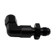 Load image into Gallery viewer, DeatschWerks 6AN Female Flare Swivel to 6AN Male Flare 90-Degree Bulkhead - Anodized Matte Black