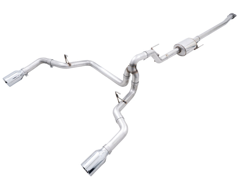 AWE 0FG 21+ Ford F150 Dual Split Rear Exhaust - 5in Chrome Silver Tips