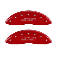 Load image into Gallery viewer, MGP 4 Caliper Covers Engraved Front &amp; Rear Avalanche style/SS Red finish silver ch