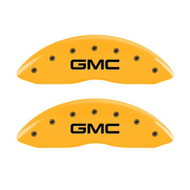 MGP Front set 2 Caliper Covers Engraved Front GMC Yellow finish black ch