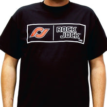 Load image into Gallery viewer, RockJock T-Shirt w/ Rectangle Logo Black Youth Medium Print on the Front